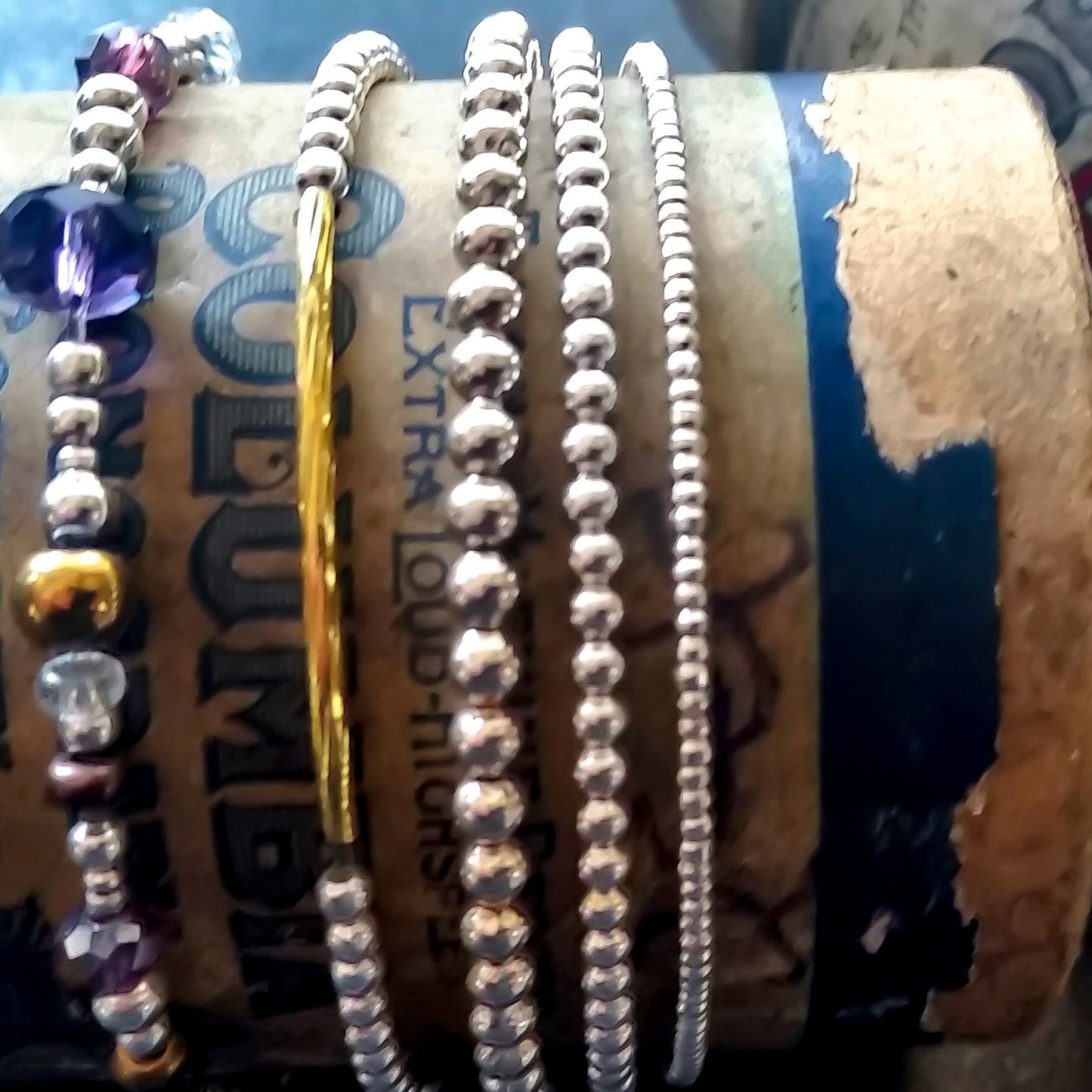 Stackables Stretch Bracelet with Large, Silver 5mm Beads and a Tibetan Silver Bumble Bee