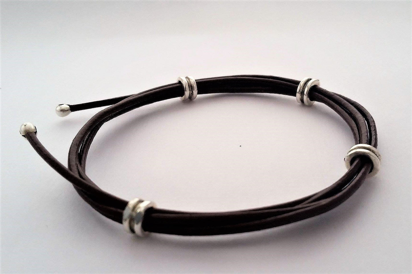 Leather Strands Adjustable Double Wrap Bracelet Cole Black Saddle Brown