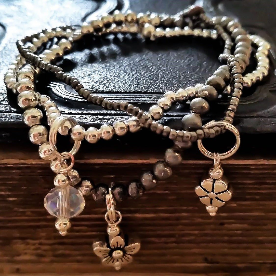 Stackables Micro-Bead Bracelet with Silver Flower