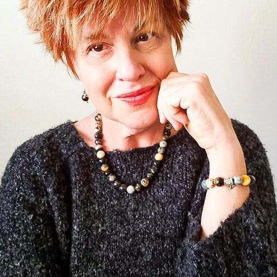 Expressions in Fire Agate, Gold, and Orange 20 inch Necklace