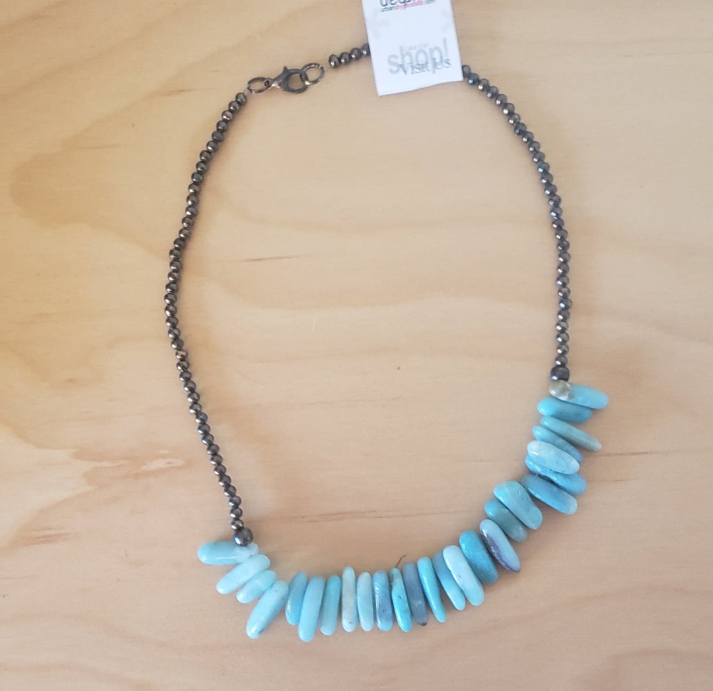 Beginnings, 28'' Natural Amazonite Nugget necklace with dark patina