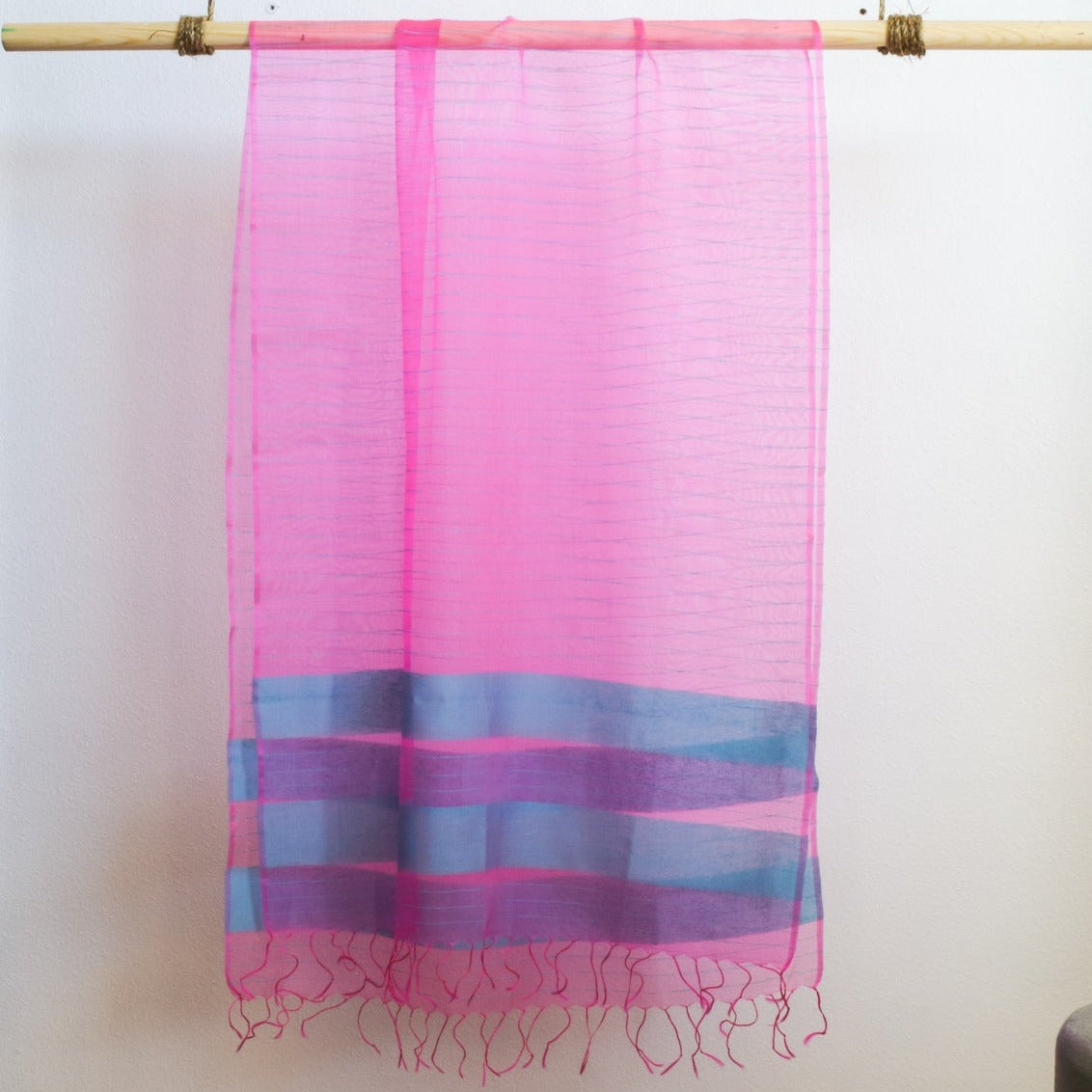 Large Muslin Scarf/Shawl/Wrap, with Intense Pink and Light Blue Accents