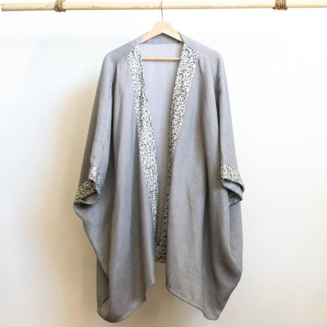 Modern, Silver, Gray, and Cream, Short Kimono Wrap, Loose Top Cardigan