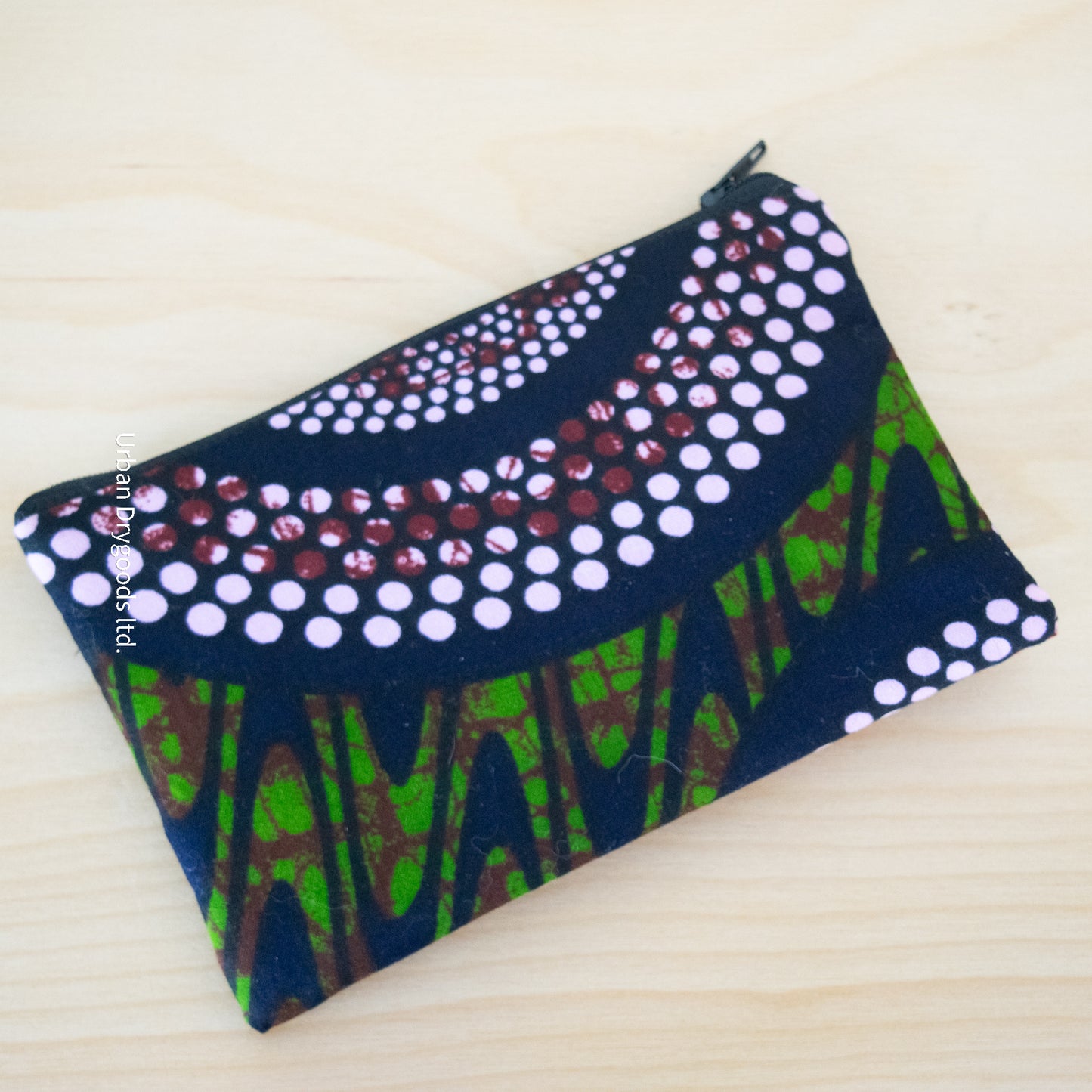 African Handmade Smart Phone Soft Case, with Green Background, and Pink and Black Circle Design
