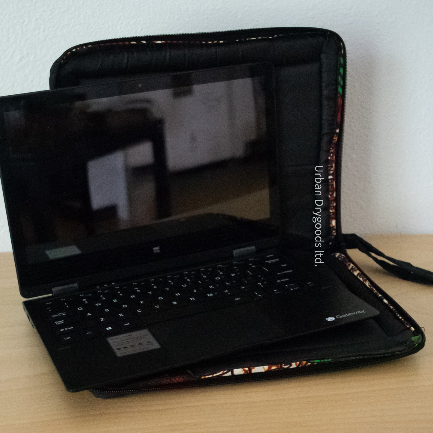 Handmade African Small Laptop Computer Sleeve. Green, and Black