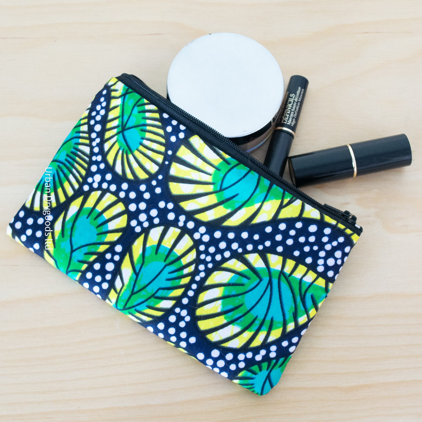 African Handmade Smart Phone Soft Case, with Black and White Polka Dots, and a Yellow and Green Leaf Design