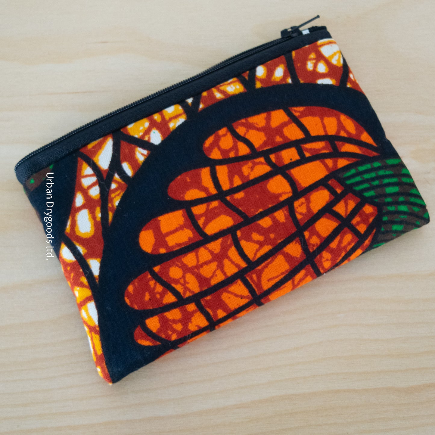 Handmade African Small Purse, with Green, and Orange Organic Design