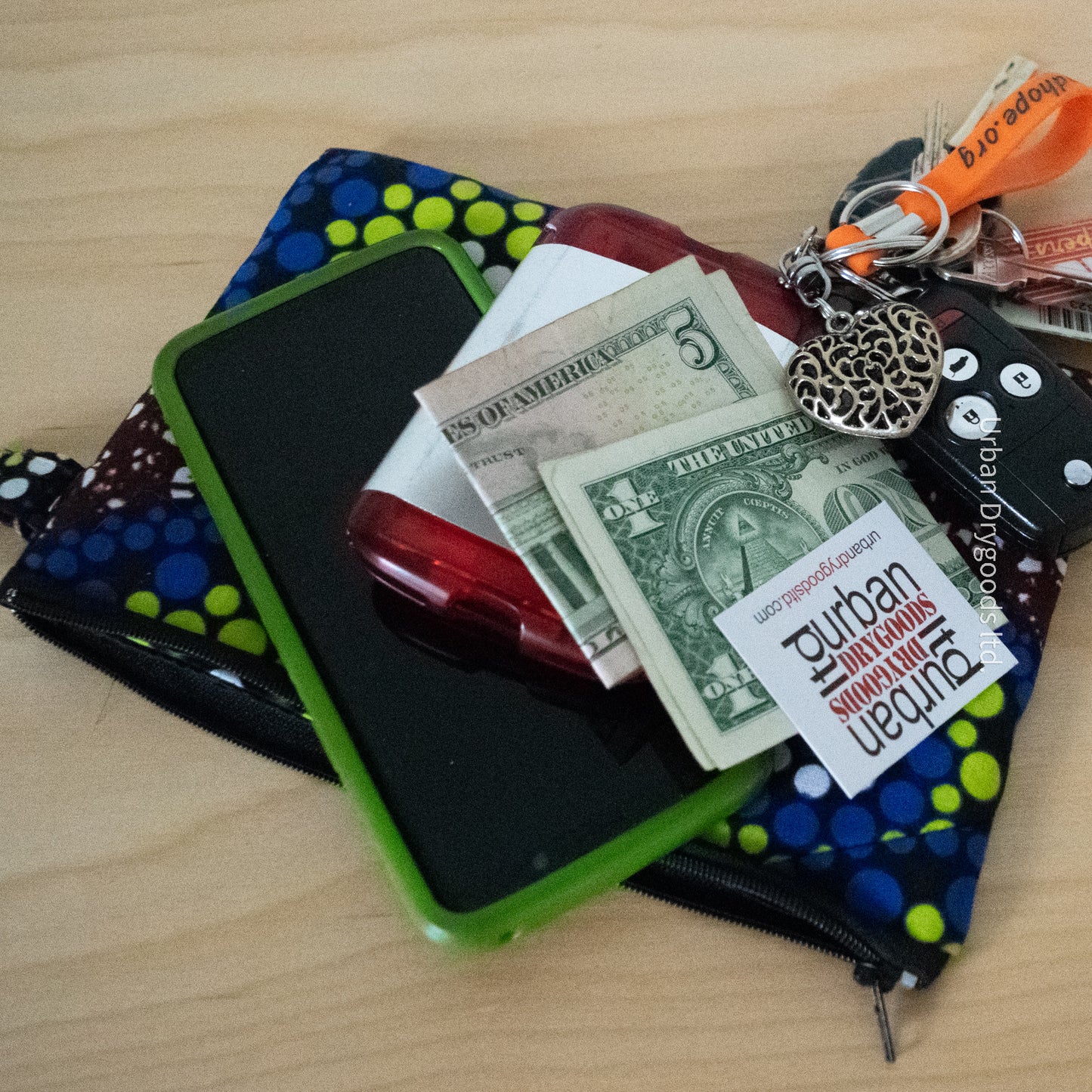 African, Handmade Padded Case for E-Readers, Jewelry, Etc. Green Background with Large Brown Flower