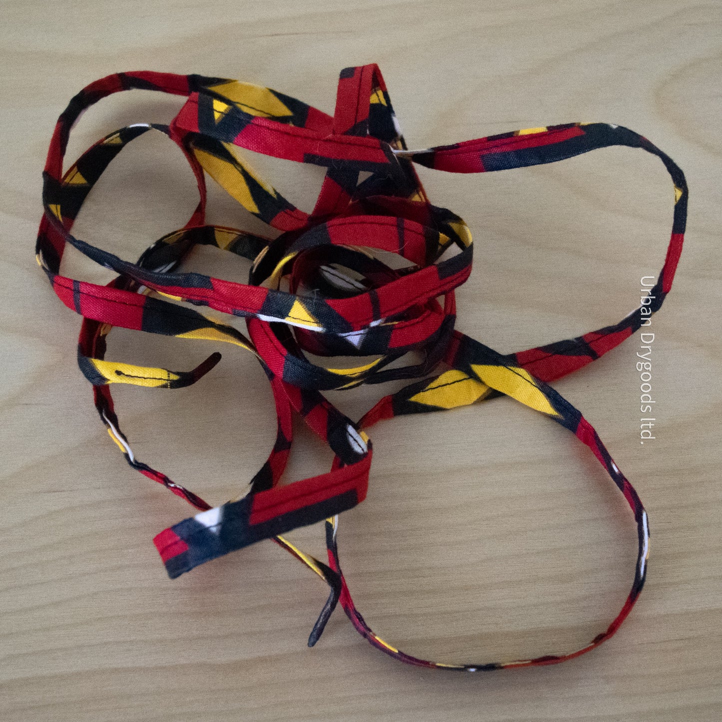 Awesome Handmade African Shoelaces, Red with Yellow and Black Geometrics