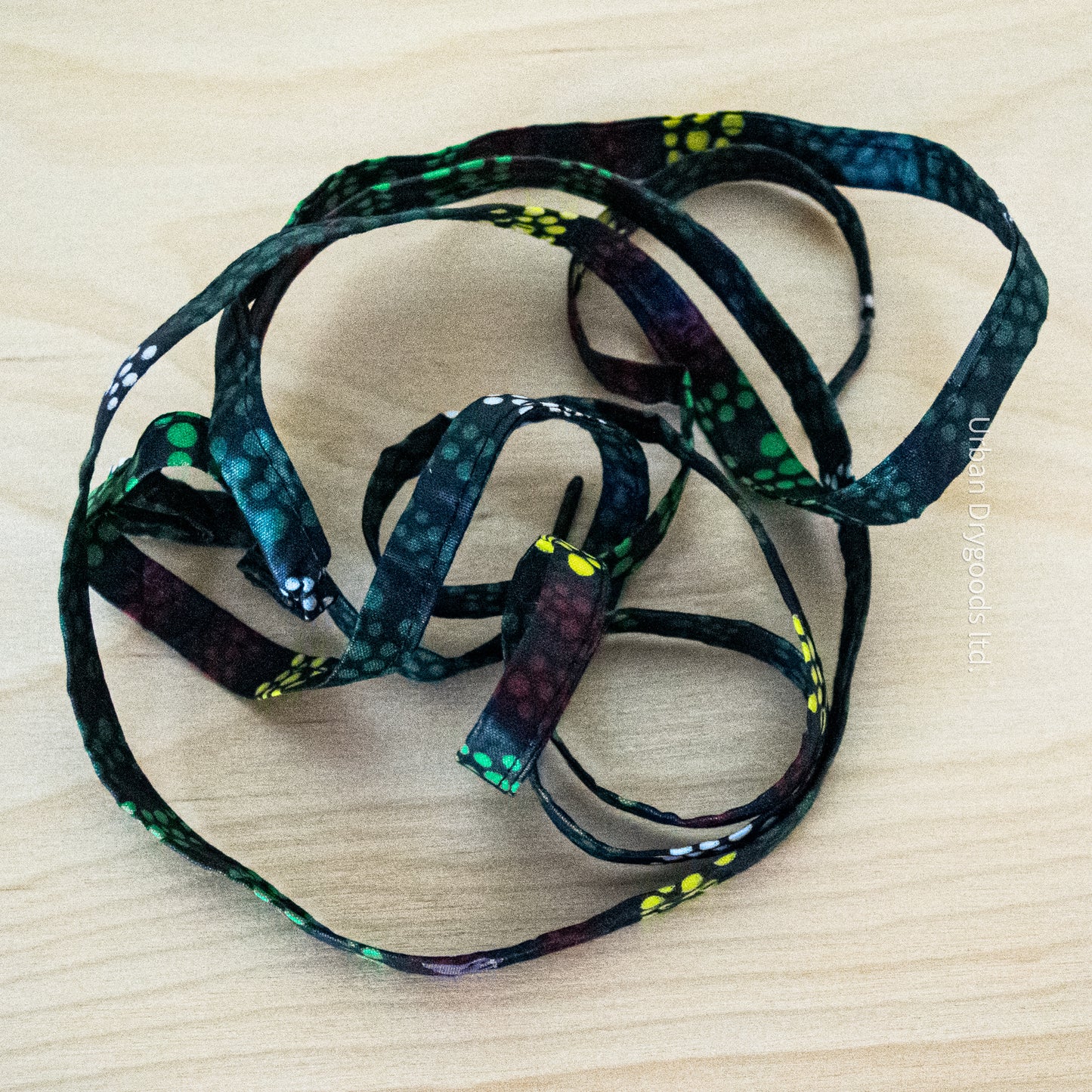 Awesome Handmade African Shoelaces, White and Black, with Green and Yellow Polka Dots