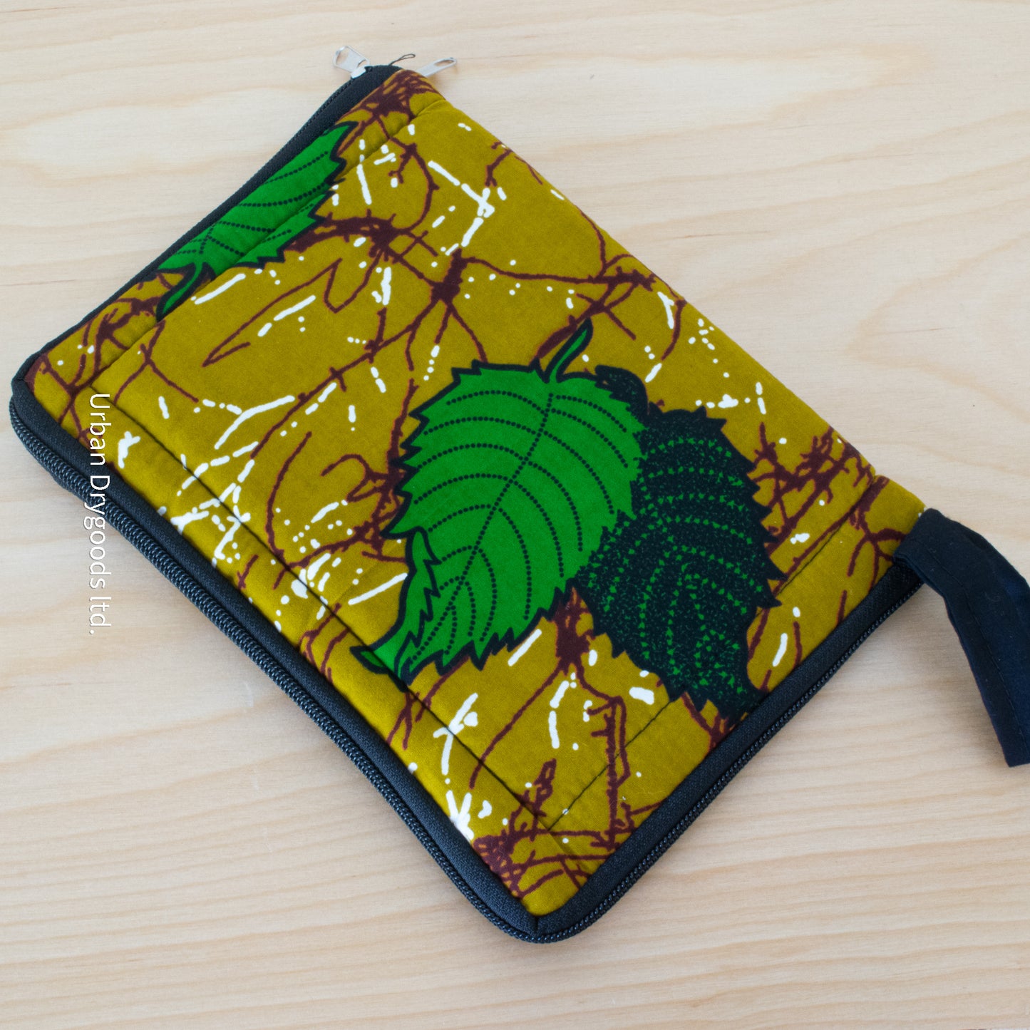 African, Handmade Padded Pouch for Small Tablet Computers, and More! Greenleaves on Gold Background