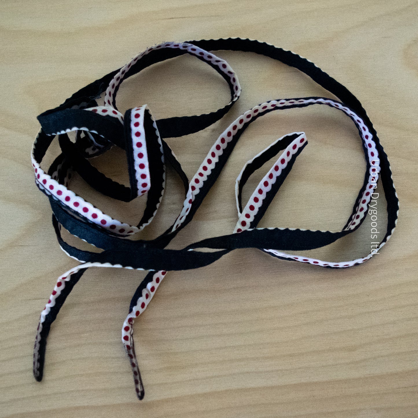 Awesome Handmade African Shoelaces, Black with White Edging, and Red Polka Dots