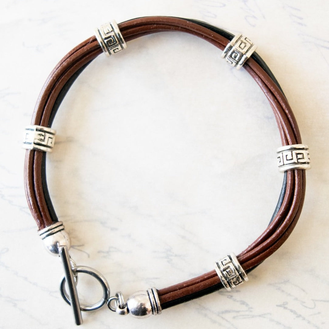 Men's Classics Bundled Coal Black and Saddle Brown Leather Strands Bracelet