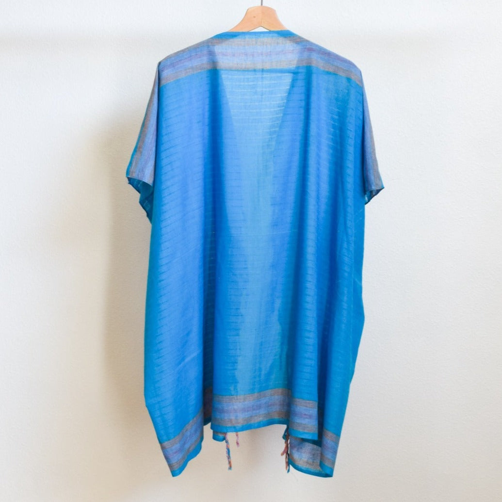 Women's Lightweight Cotton, Sky Blue, Open Front, Kimono Top