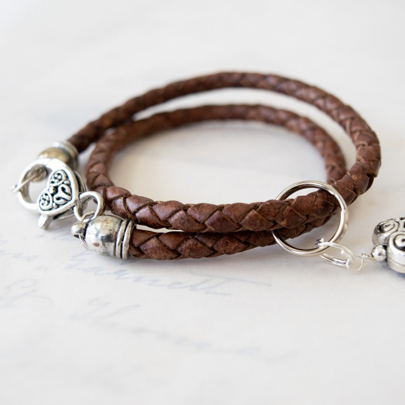 Classic Wraps Woman's Saddle Brown, Double Wrap, Braided Leather Bracelet