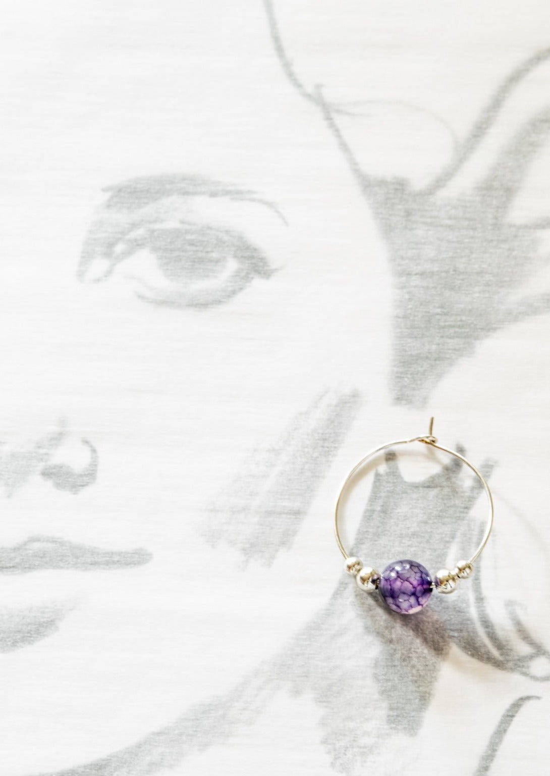 Expressions in Amethyst, Silver Hoop Earrings with Amythyst Beads