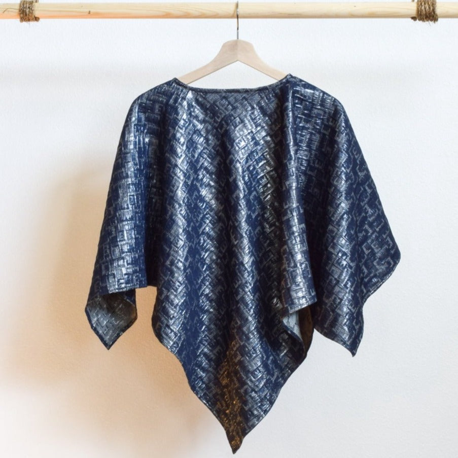 Navy Blue & Silver Ladies Poncho Top