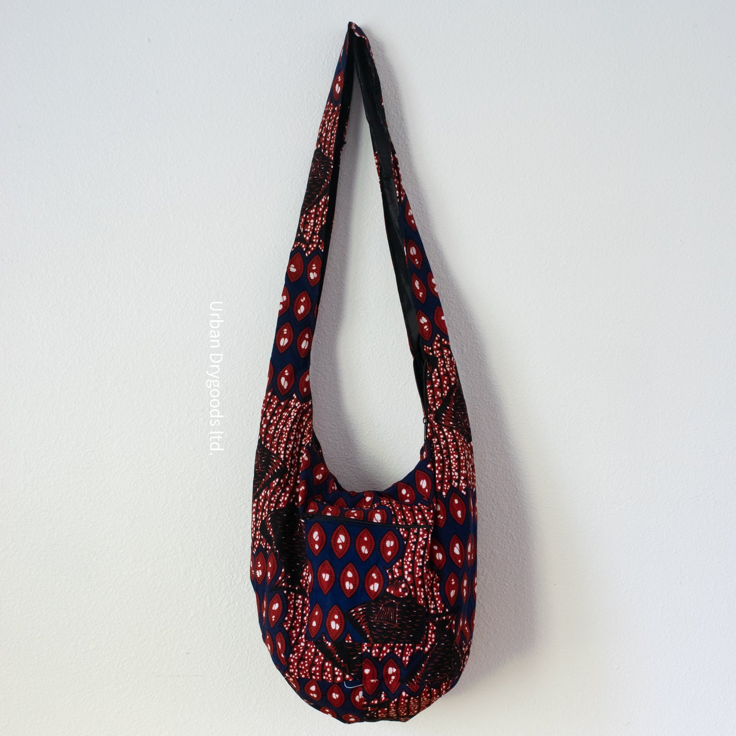 Cross Body Sling Bag, Ethnic - BoHo - Hippie Bag, with Red and White and Blue Fish