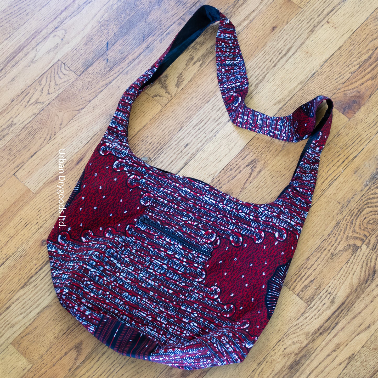 Cross Body Sling Bag, Ethnic - BoHo - Hippie Bag with Black and Red Burst