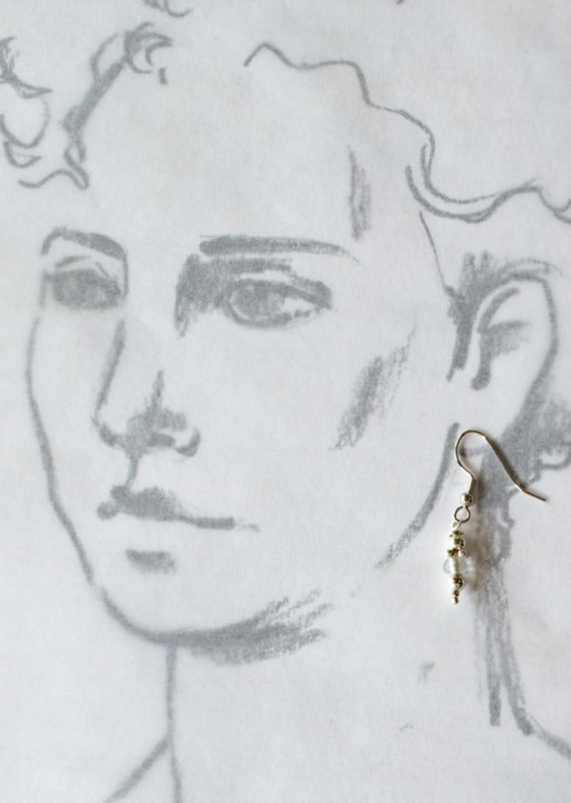 Fringes, Small Dangle Clear Glass and Silver Bead Earrings