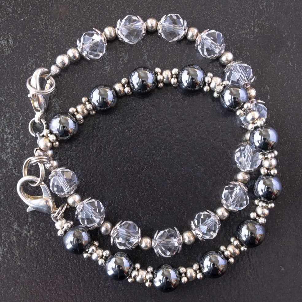 Crystal Bling, Hematite and Silver Bracelet
