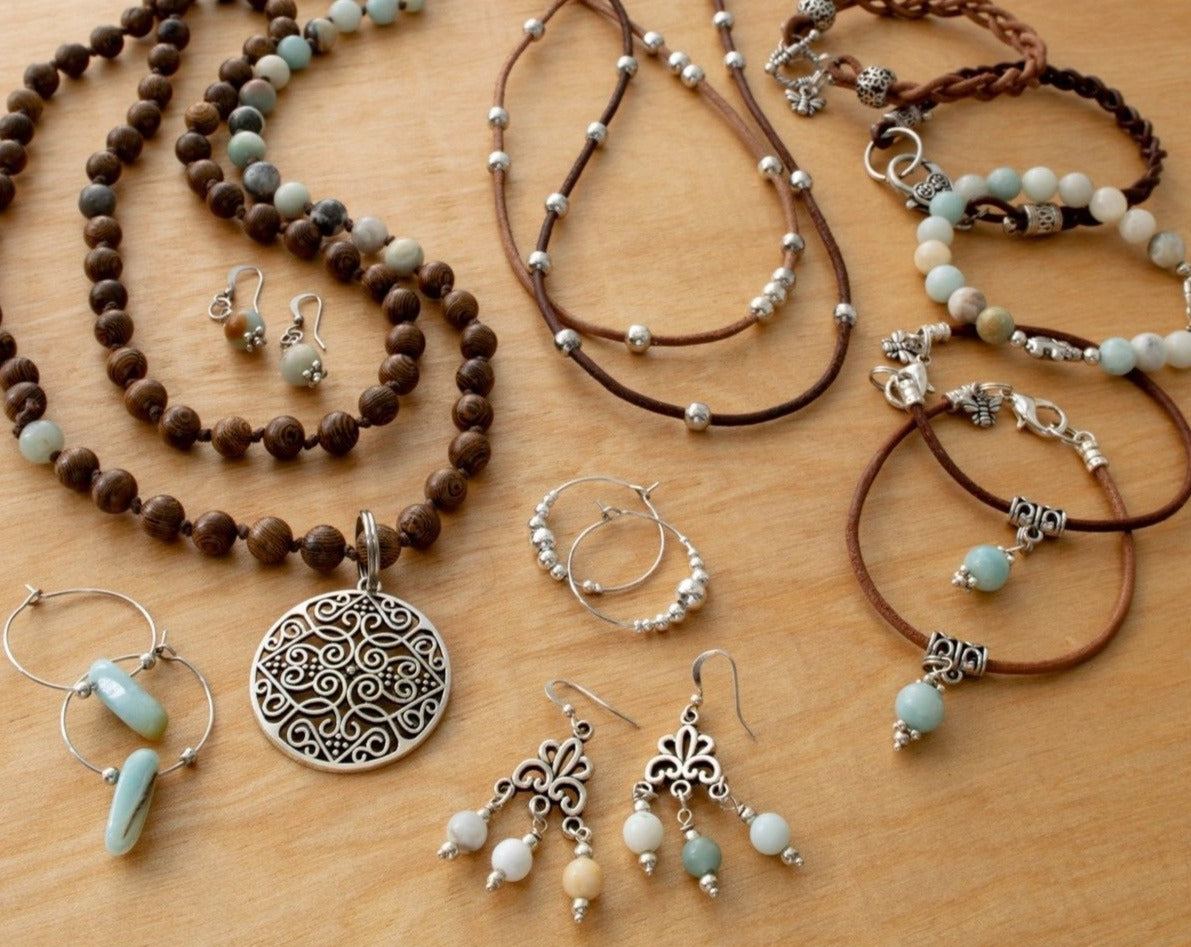 Beginnings, Leather Necklace or Wrap Bracelet with Silver Beads