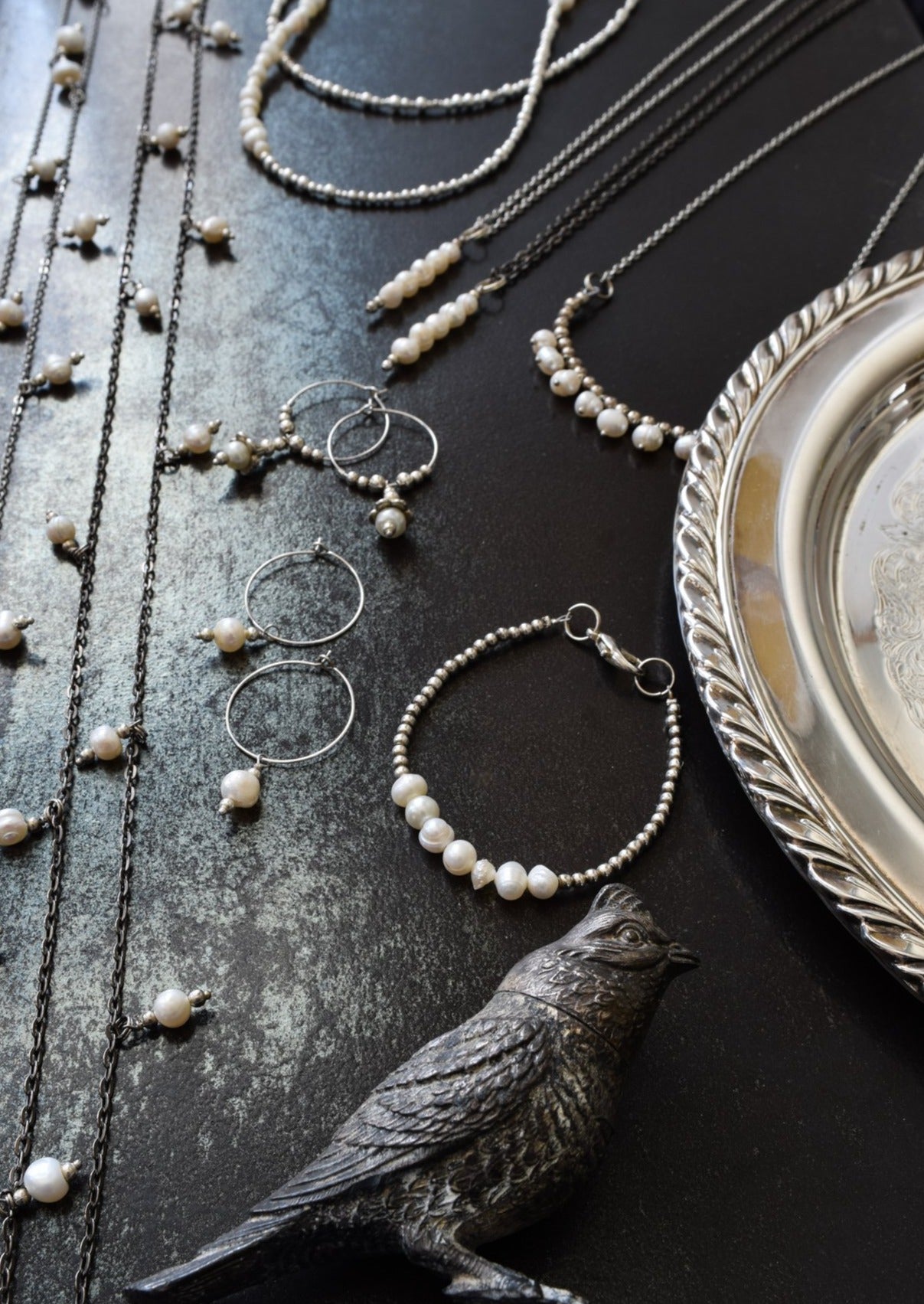 Expressions in Pearls, Silver Hoop Earrings with Fresh Water Pearl Dangle