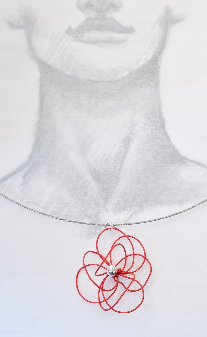 Blooms, Summer Single Bloom Red Pansy Necklace