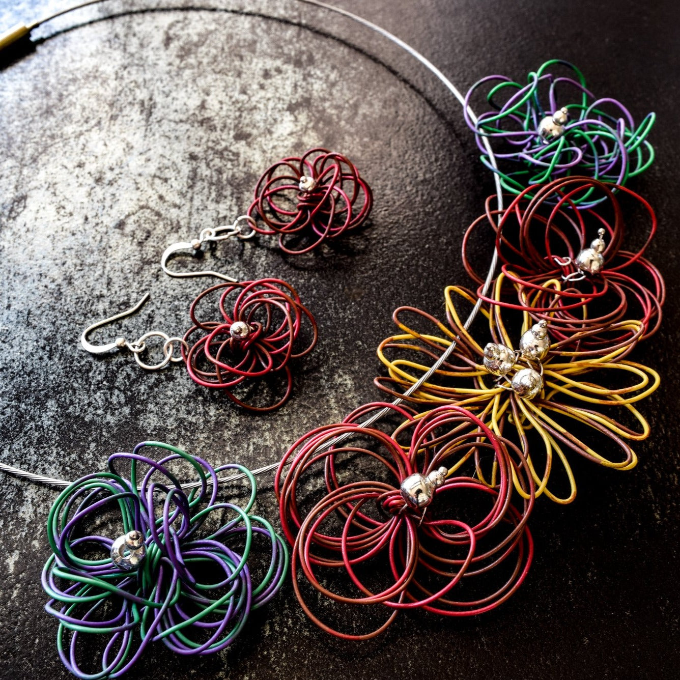 Blooms, Autumn Flowers Red Mums Dangle Earrings