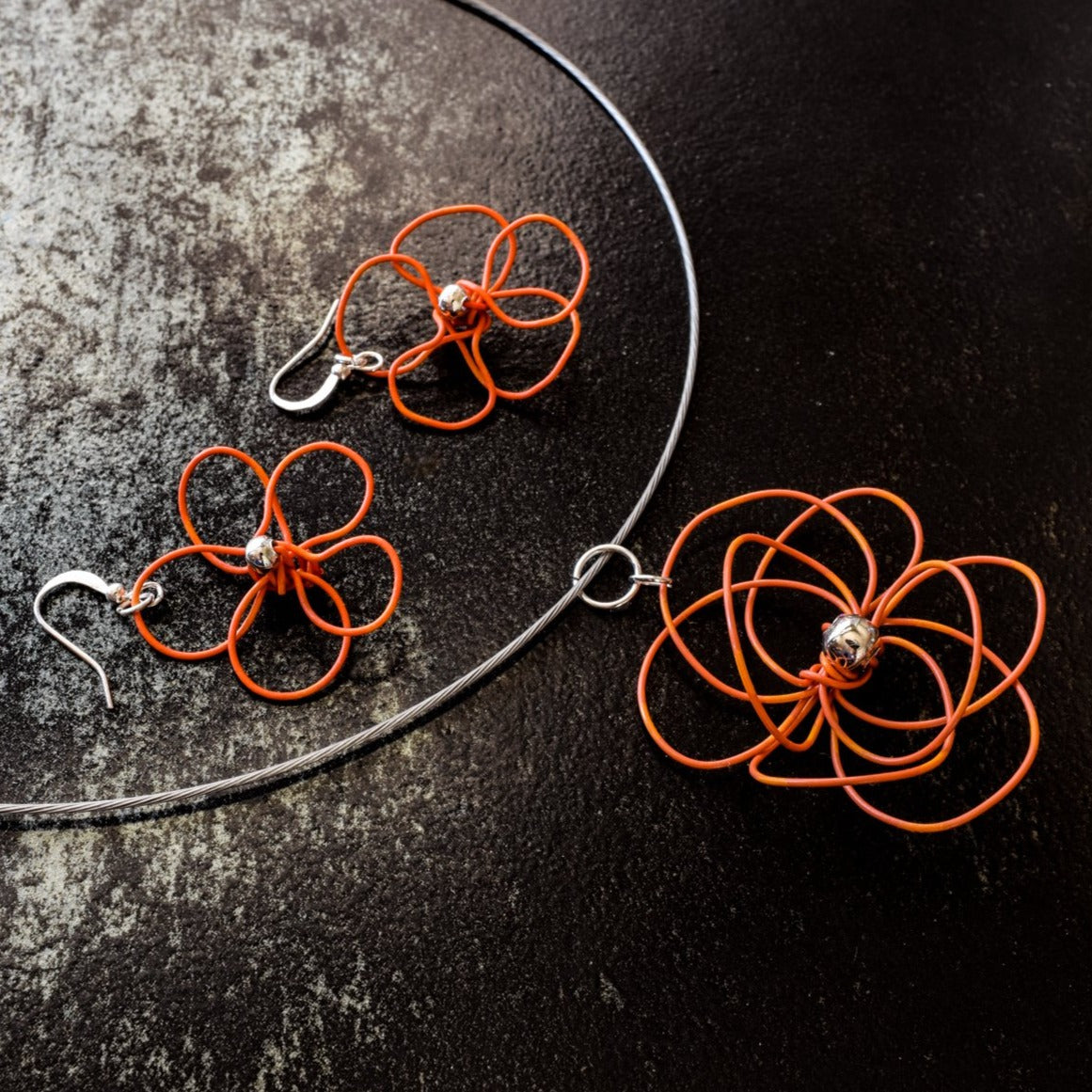 Blooms, Summer Flowers Orange Pansy Dangle Earrings