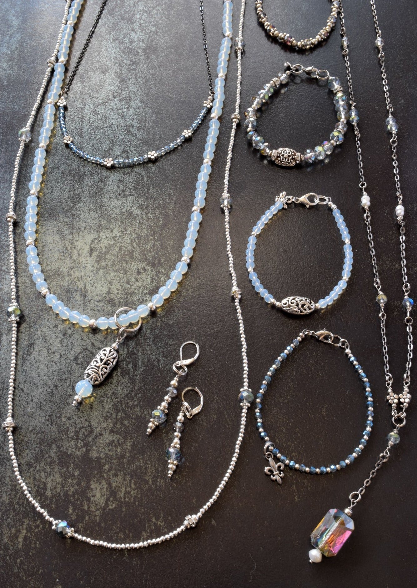 Expressions in Blue, Aquamarine and Silver Flower Necklace