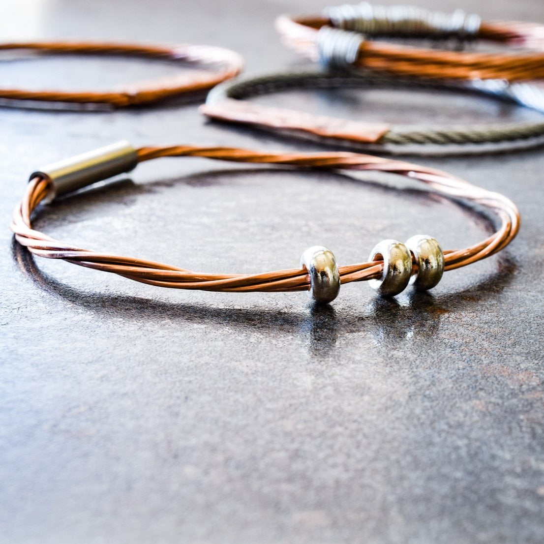 Handmade Copper Link Bracelet with Wire Wrapped Bead Charms
