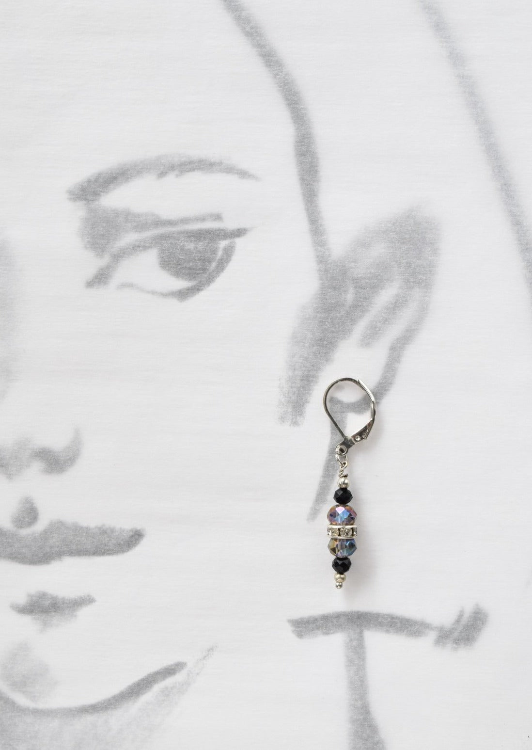 Basics, Black and Clear Faceted Crystals and Rhinestone Dangle Earrings