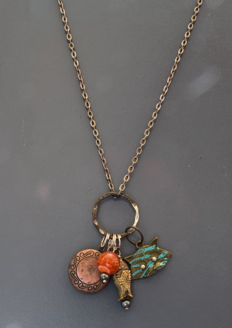 Charming Life, Gun Metal Chain Necklace with assorted Cat Themed Charms