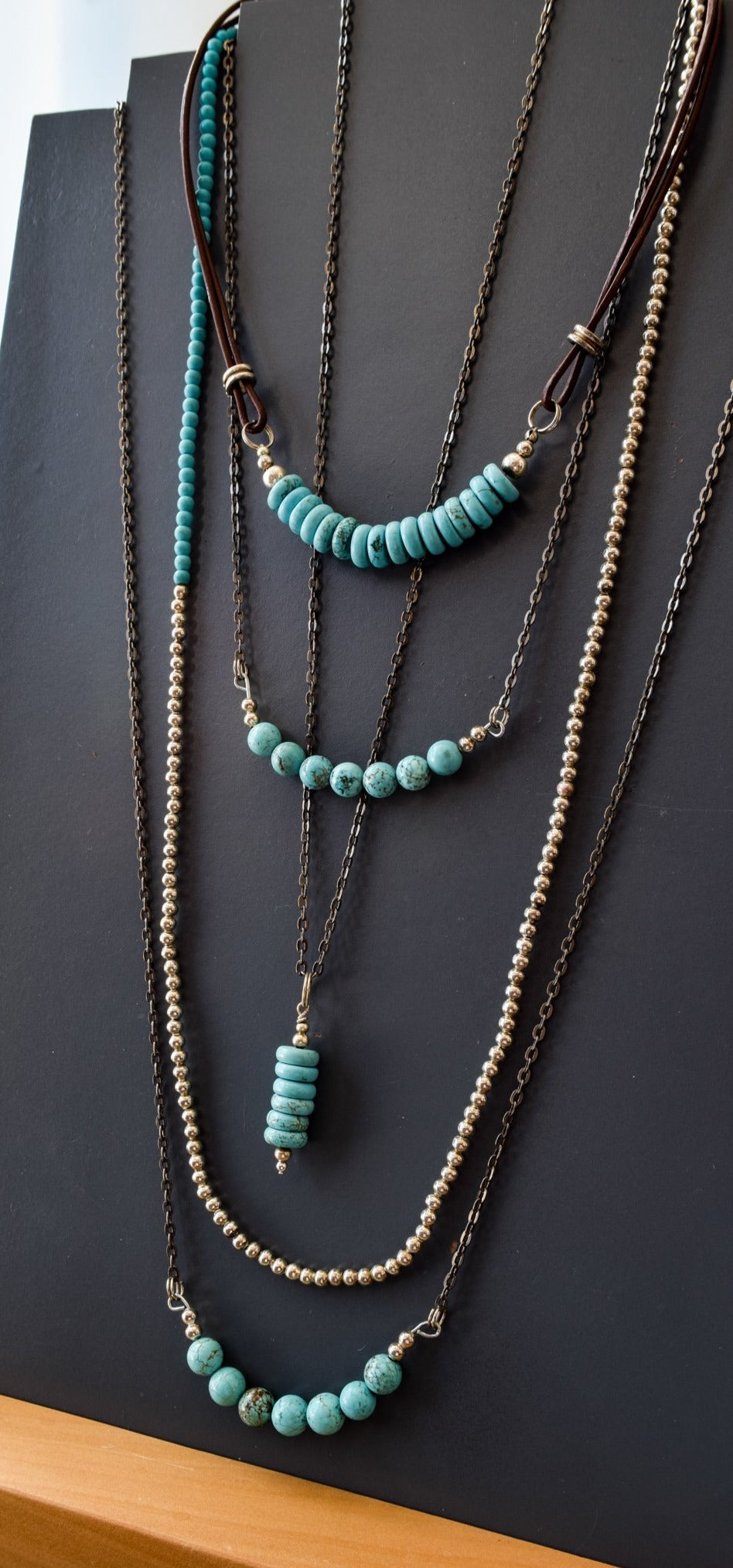 Expressions in Turquoise Natural Turquoise Stacked Stone and Silver Dangle Earrings