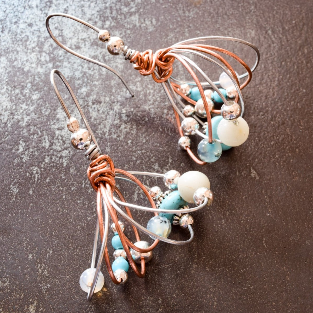 Artisan Series - Bundles, Summer Mix Steel and Copper Twisted Wire Earrings with Turquoise and Silver Beads