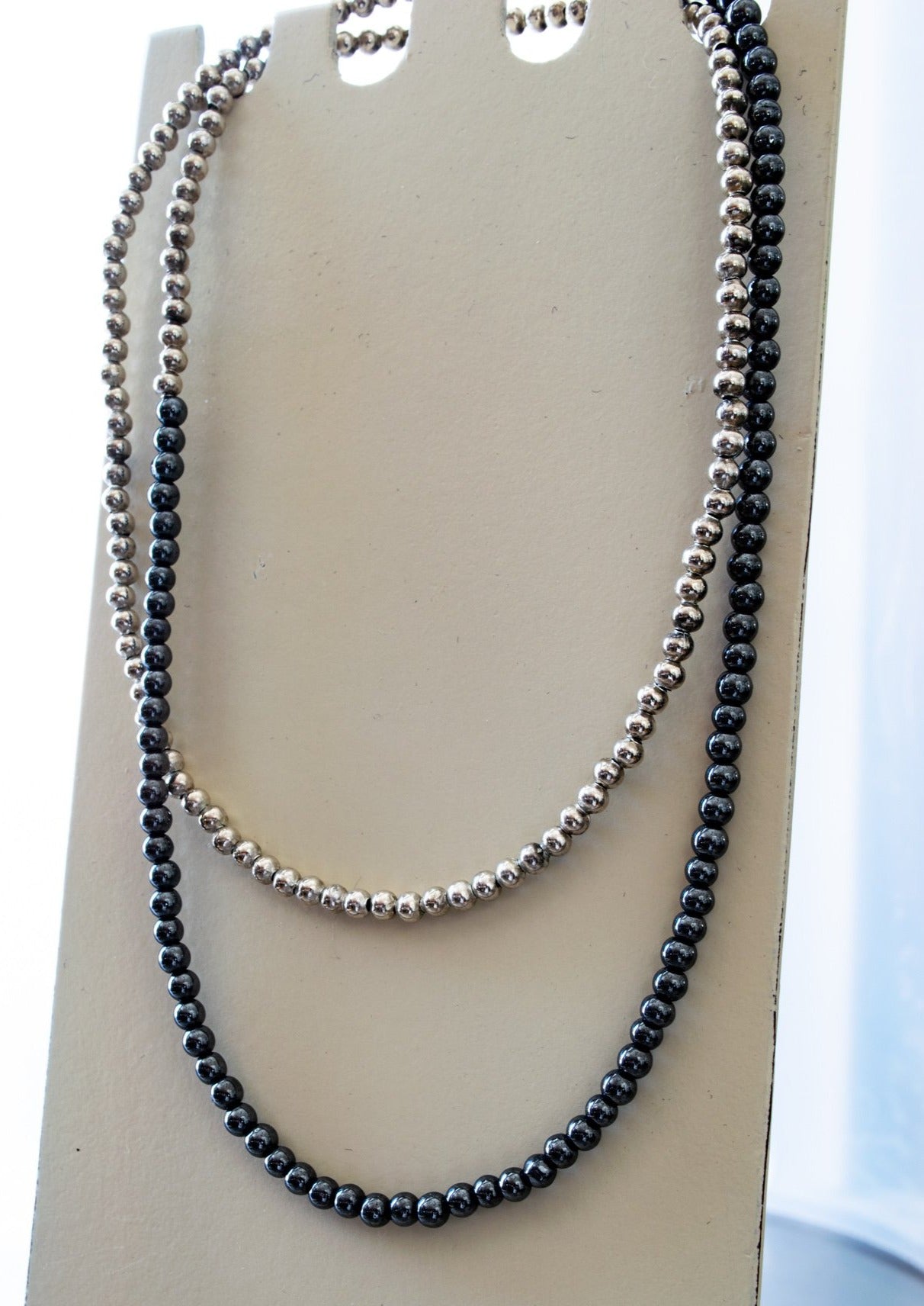 Expressions in Hematite, 32-inch Beaded Stretch Necklace and Wrap Bracelet