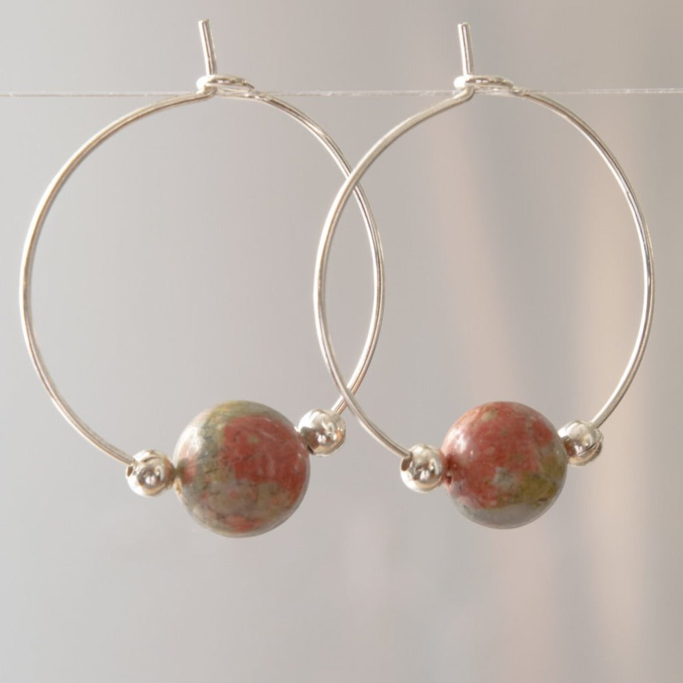 Simplicity, Green Jasper Hoop Earrings