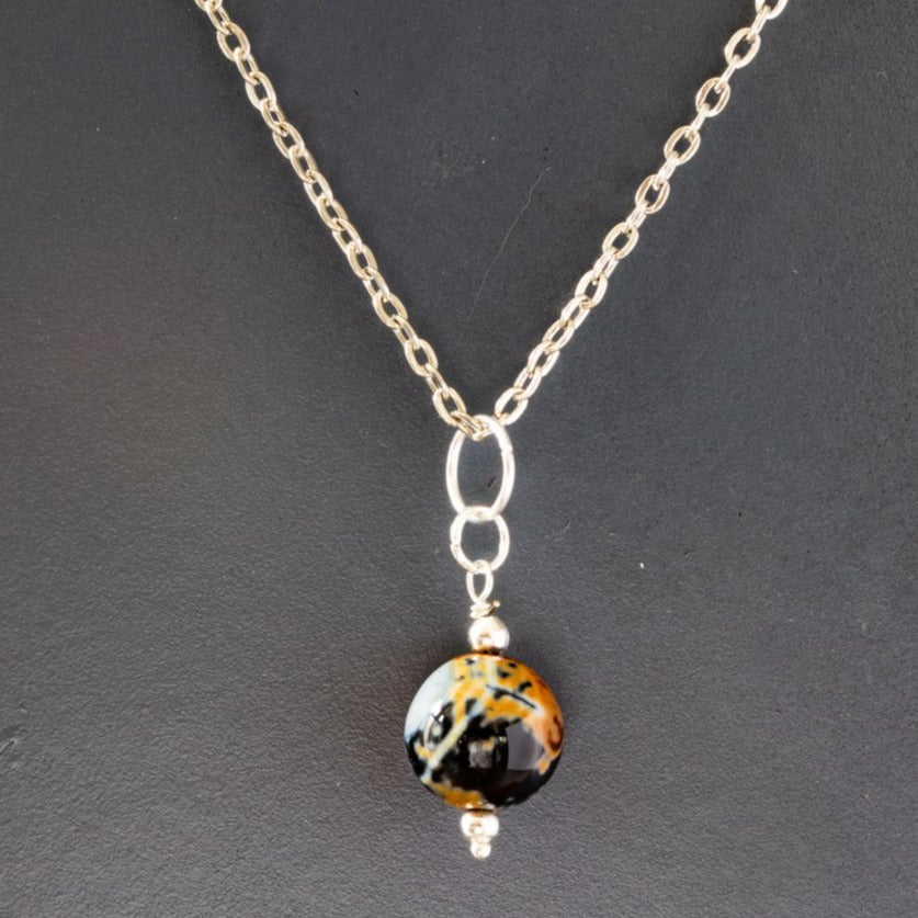 Expressions in Fire Agate, Gold, Orange, and Gray Agate Bead Pendent Necklace