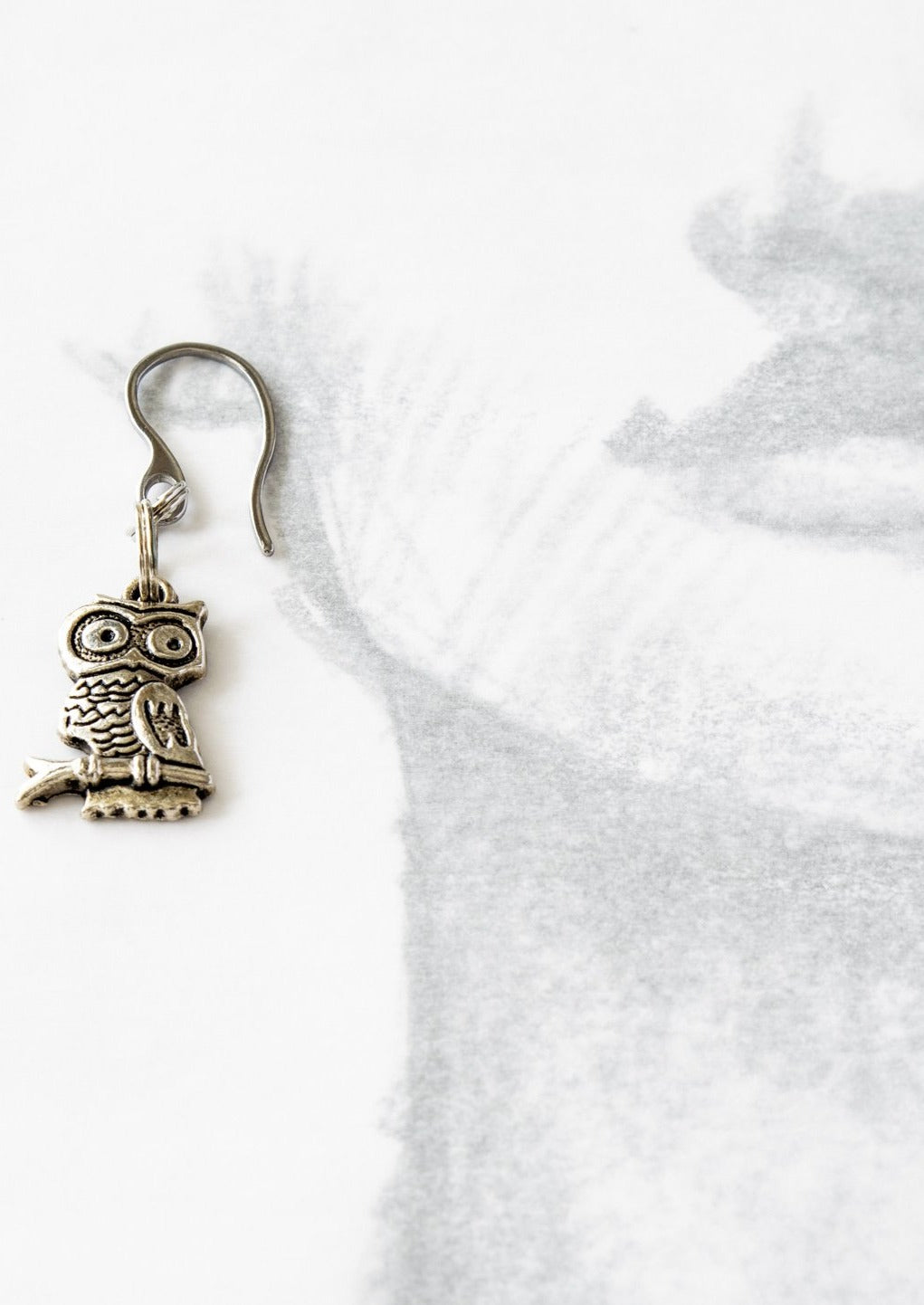 Woodland, Owl on Branch Silver Dangle Earrings