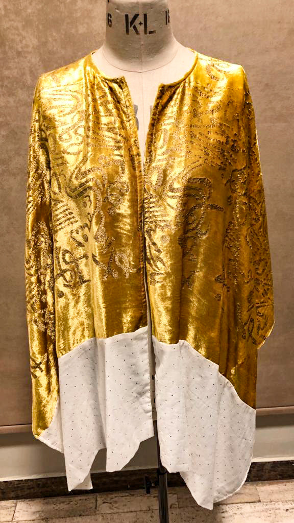 Gold Velvet Women's Roan, Wrap, Shawl, Open Front Poncho, with Coordinating Front Panels