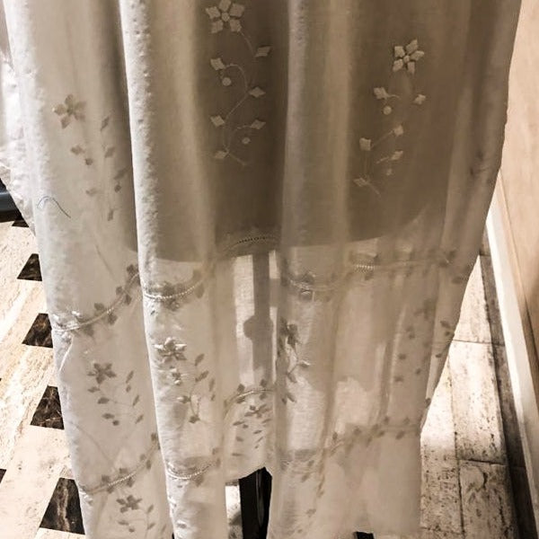 Women's White Cotton, Hand Embroidered, Open Front Kimono/Caftan