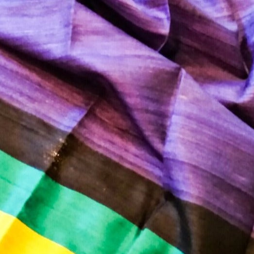 Large Raw Silk Scarf/Shawl/Wrap, Purple, with Green, Black and Yellow Stripes