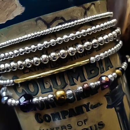 Stackables Stretch Bracelet with Applied Patina Silver Beads