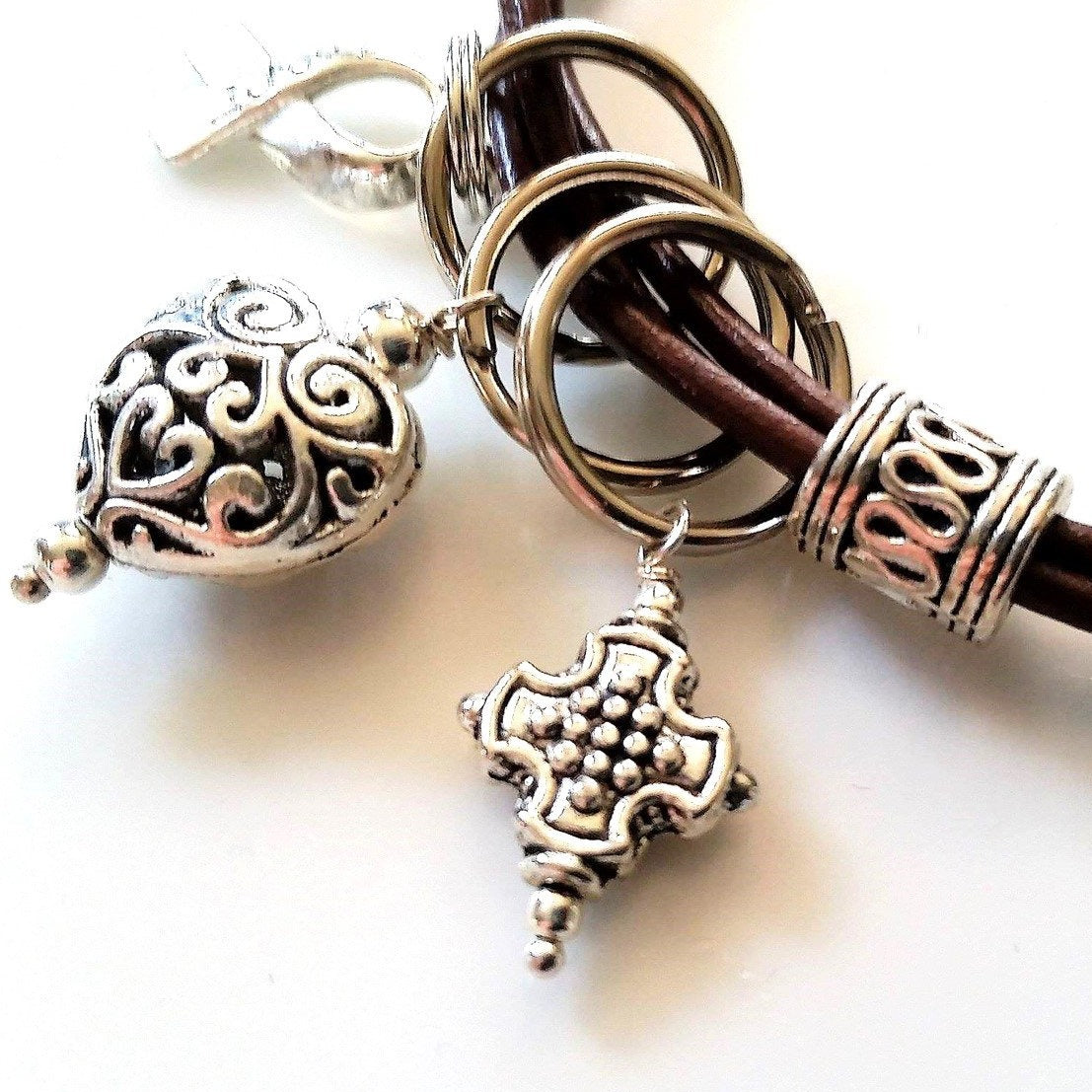 Interchangeables Tibetan Style, Antiqued Silver, Cross Charm on a Stainless-Steel Split Ring