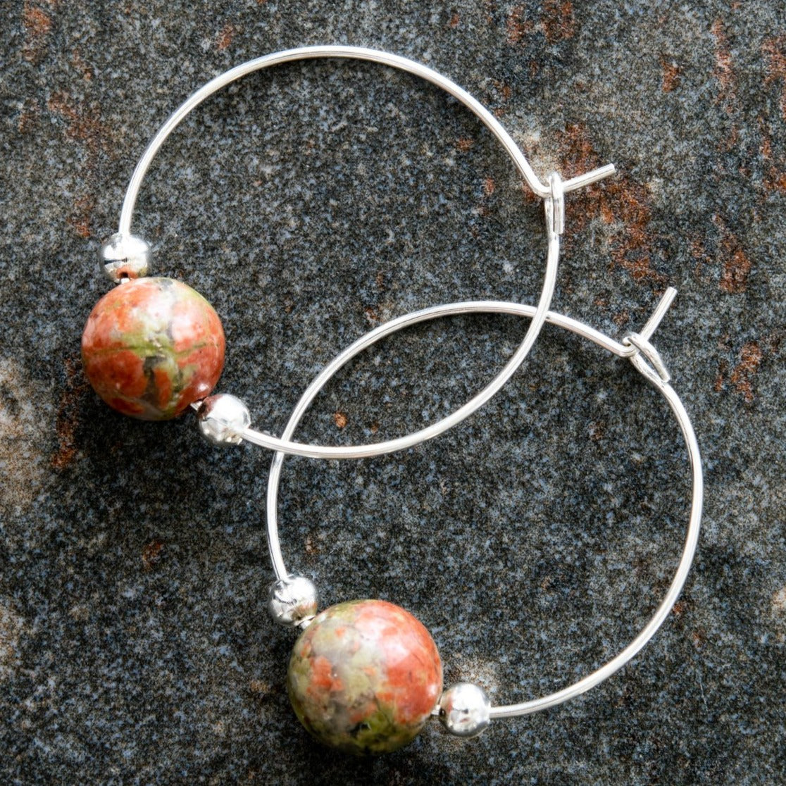 Simplicity, Green Jasper Hoop Earrings