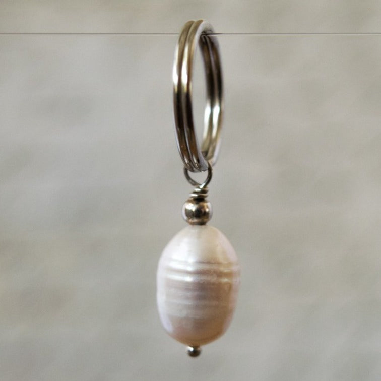 Interchangeables Large Fresh Water Pearl Charm Pendant on a Stainless Steel Ring