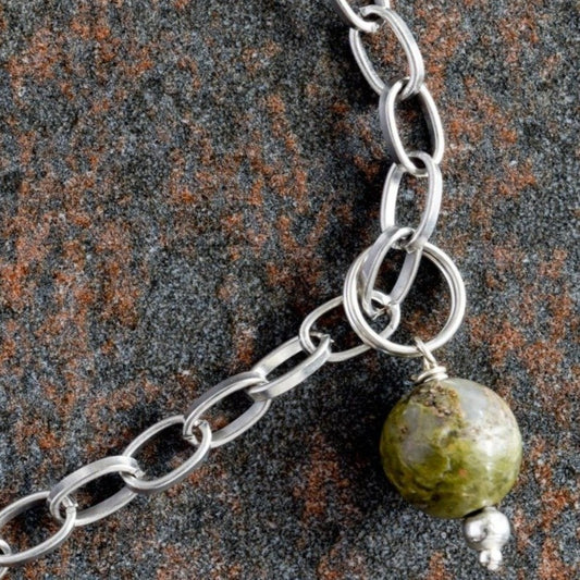 Simplicity, Fancy Green Jasper Silver Bracelet