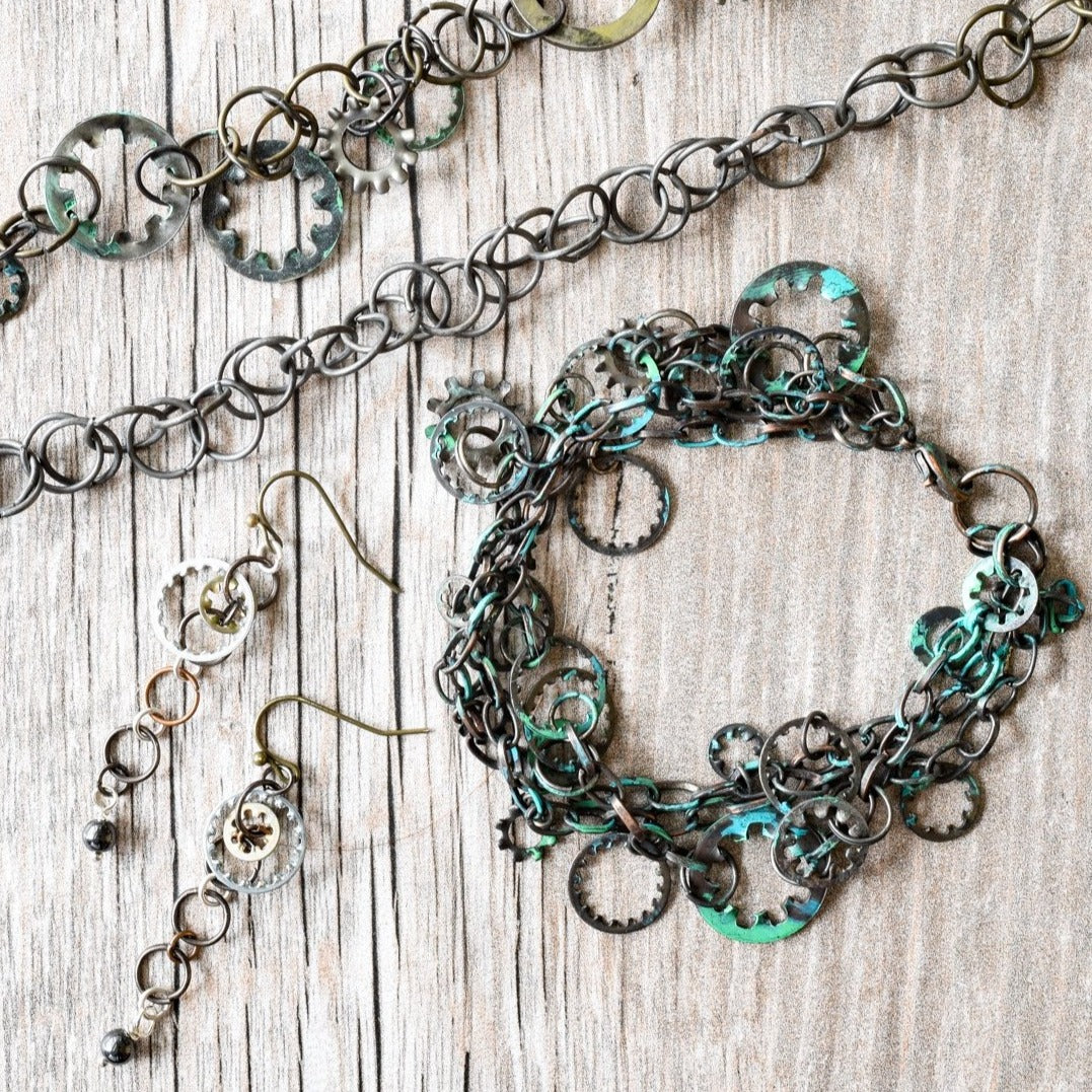 Robbi, Double Chain Necklace with Copper, and Mixed Metals