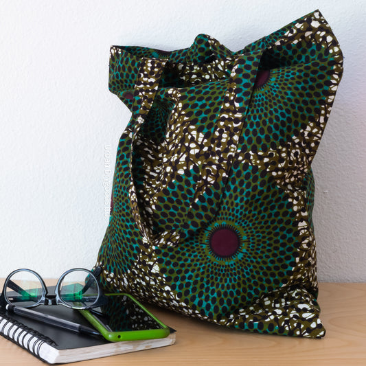 Ceyda Shoulder Bag, Ethnic, BoHo, Hippie Bag, with Green Bursts, and Purple Centers